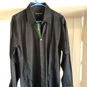 Jared Lang black button up with lime green details